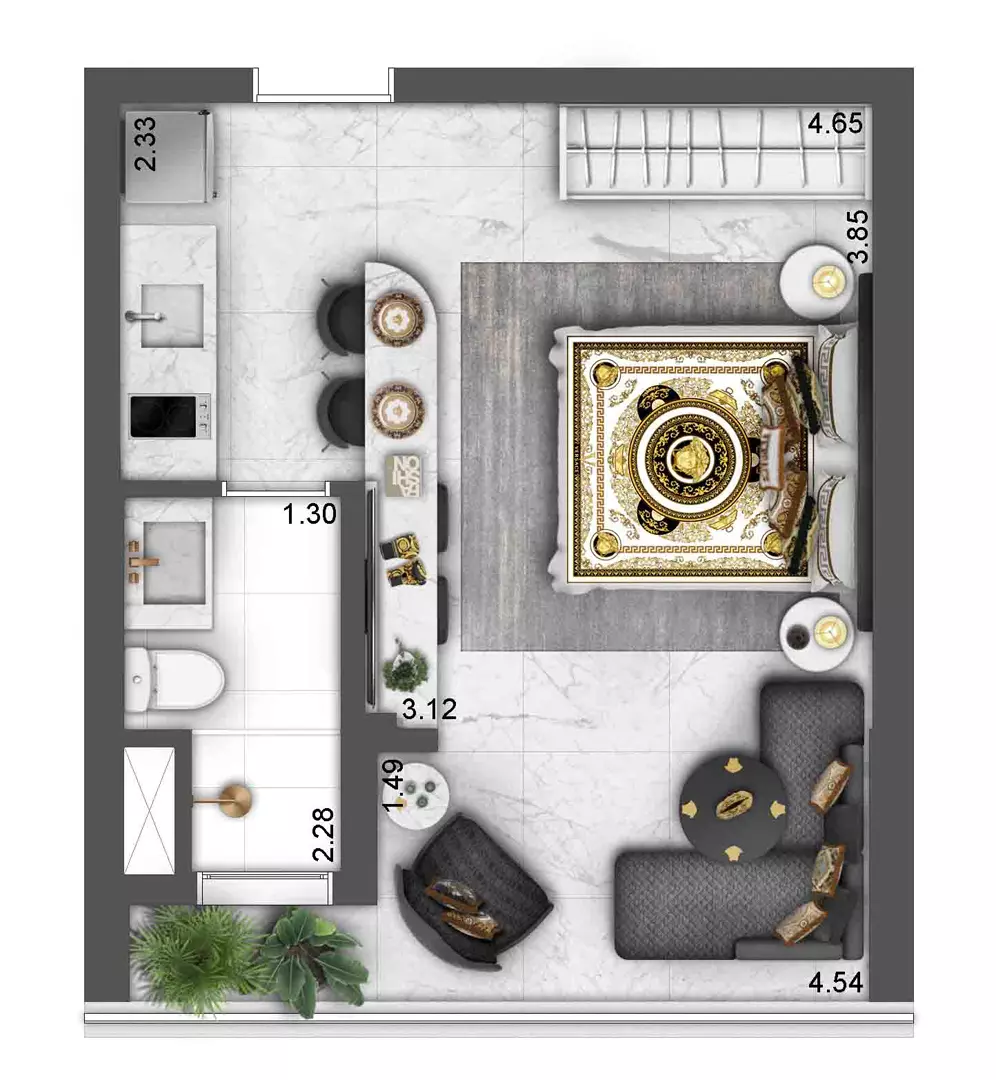 Planta baixa do studio de 28 m² do Villa Versace